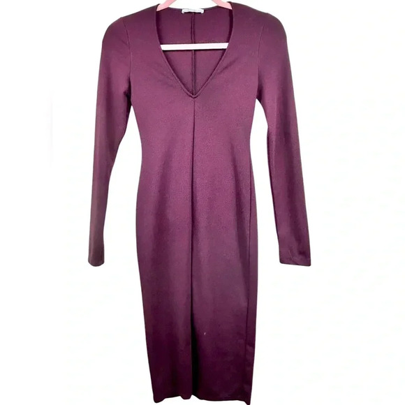 Zara bodycon midi dress, Small, burgundy, long sleeves, Sexy Sleek Party-Ready - Picture 1 of 7